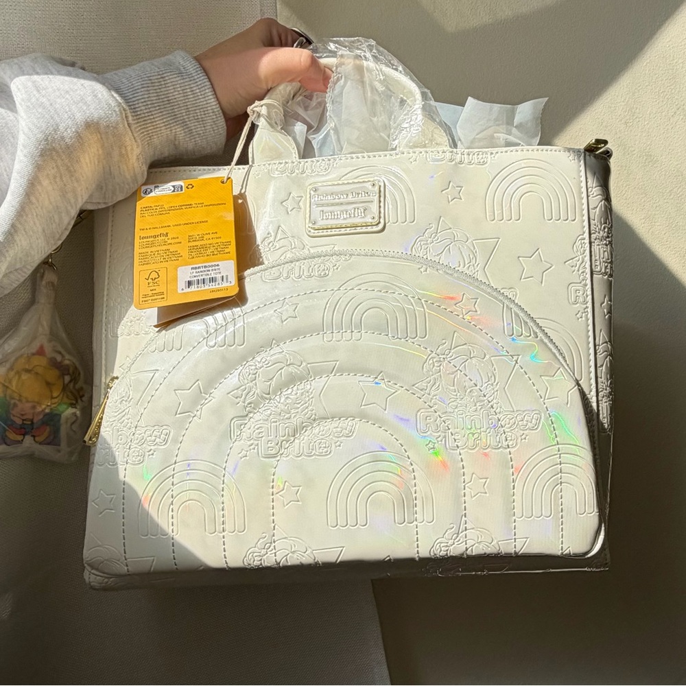 New Loungefly Rainbow Brite White Embossed Women's Convertible Tote Backpack - Picture 10 of 13
